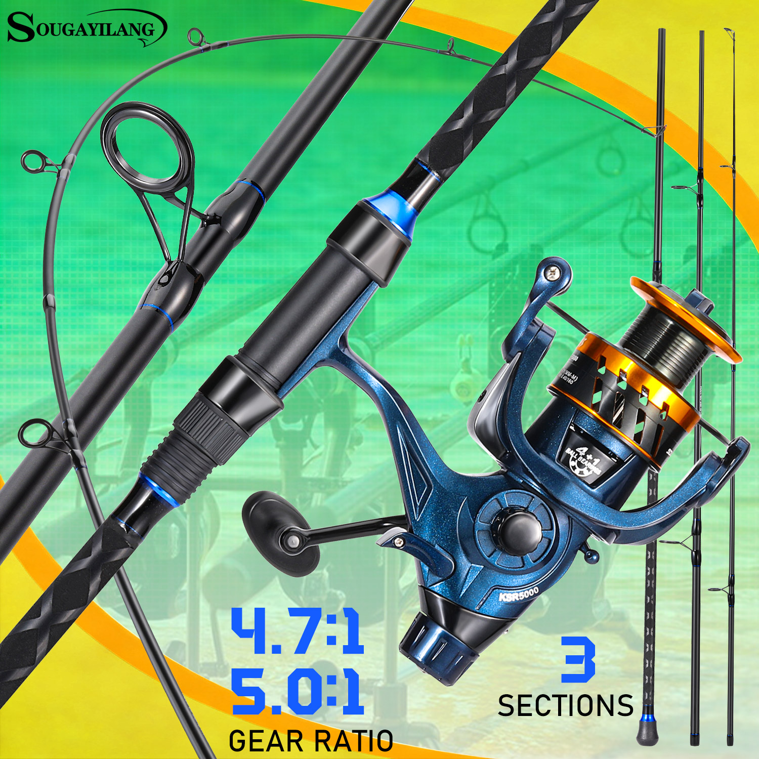 Sougayilang 3 Sections Surf Fi - Fishing Rod Carbon Fiber のレビューと価格