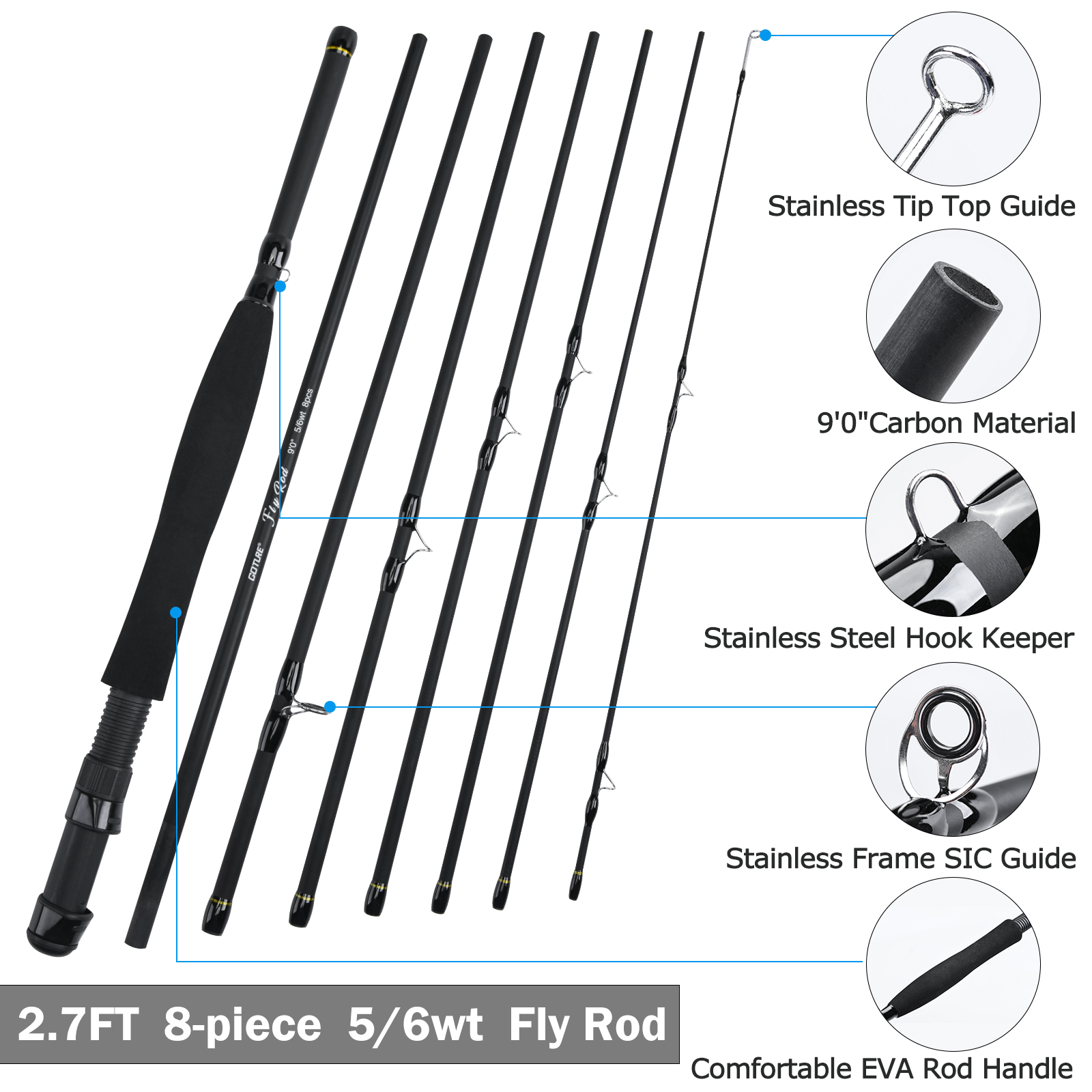 Goture 8Section Travel Fly Fis - Fishing Rod Fly のレビューと価格
