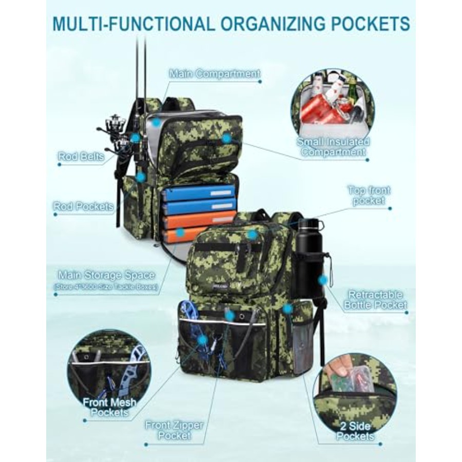 Fishing Backpack with Rod Hold - Fishing Rod Holder のレビューと価格